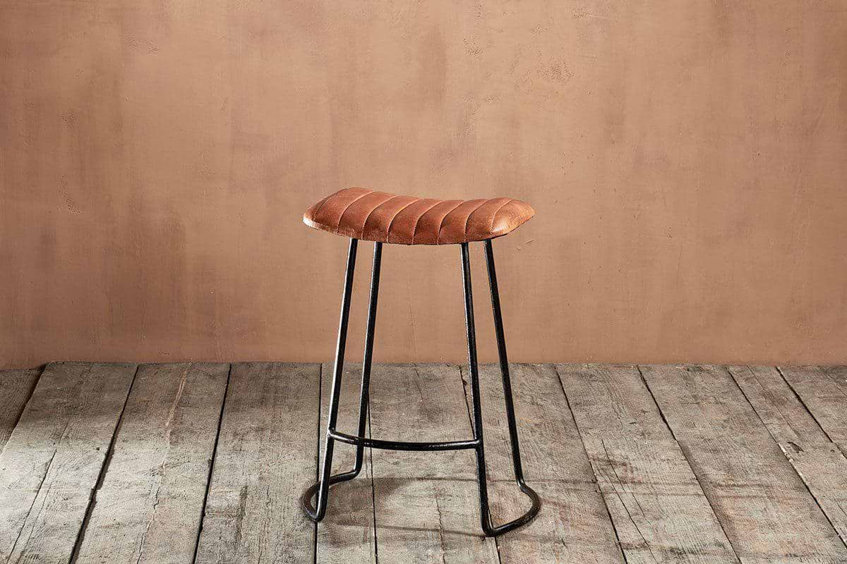 Nkuku - Narwana Ribbed Leather Stool - Aged Tan - Small