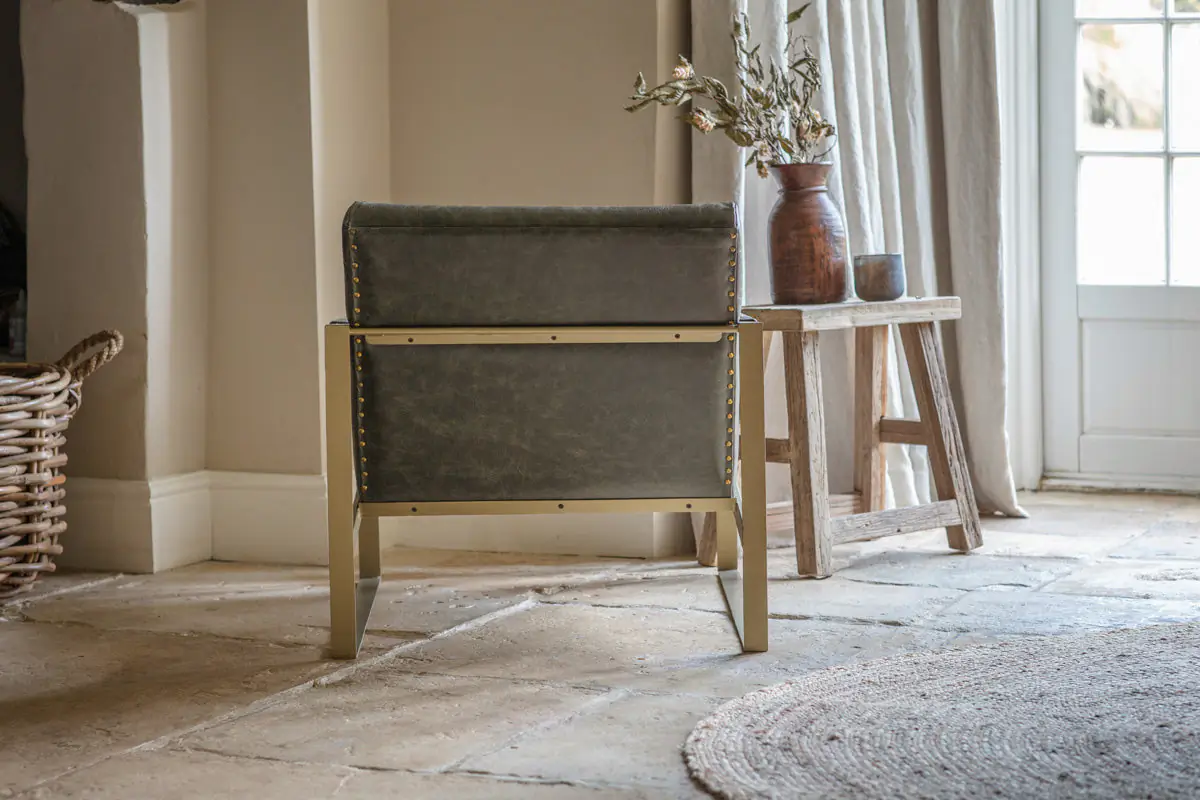 Nkuku - Adra Leather & Brass Occasional Chair - Moss Green