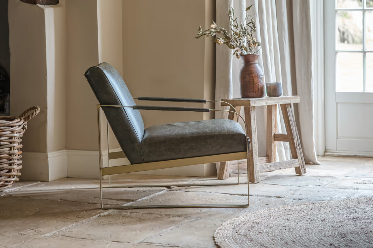 Nkuku - Adra Leather & Brass Occasional Chair - Moss Green