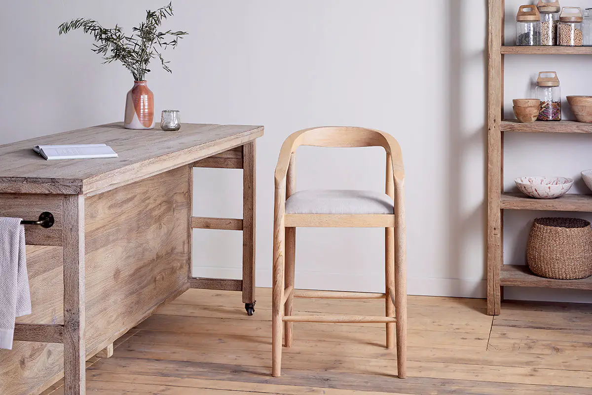 Nkuku - Anbu Mango Wood Upholstered Counter Chair - Natural