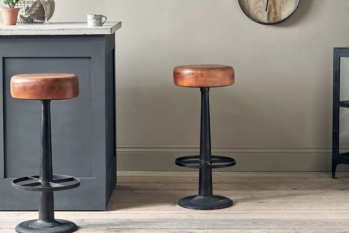 Nkuku - Narwana Leather Round Stool - Aged Tan