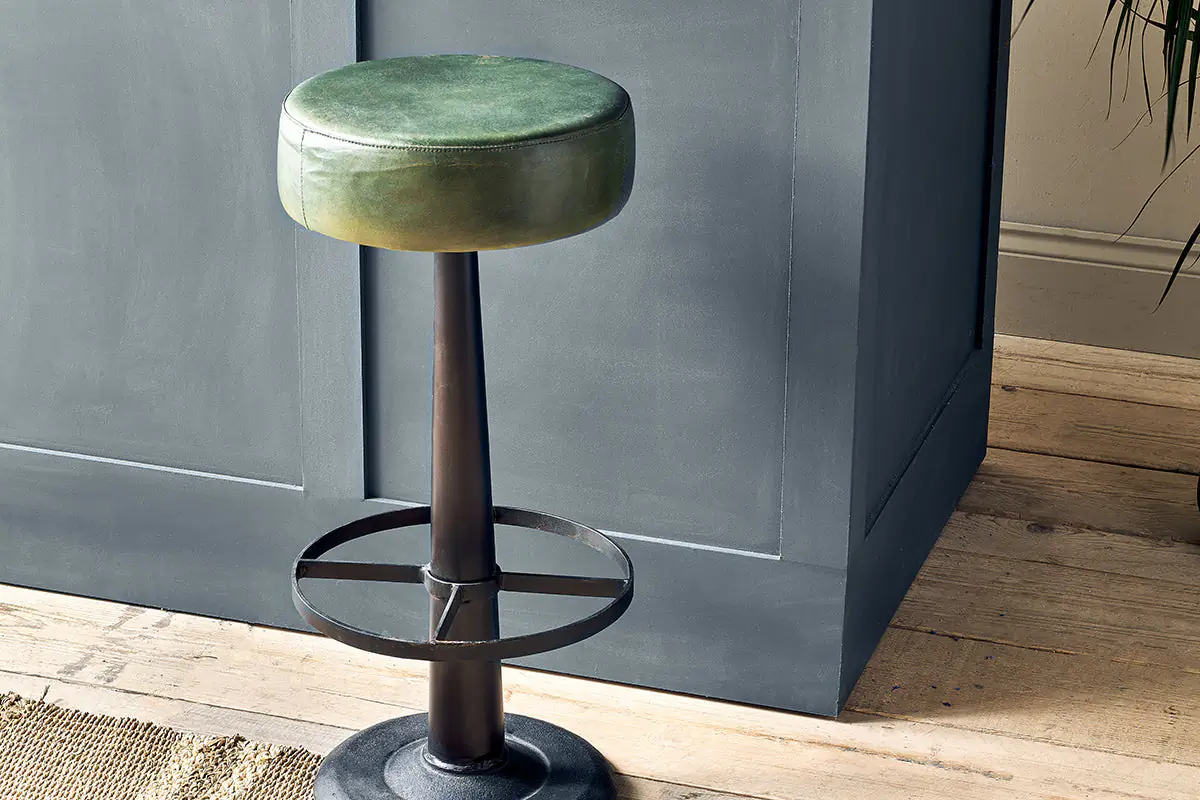 Nkuku - Narwana Leather Round Stool - Rich Green