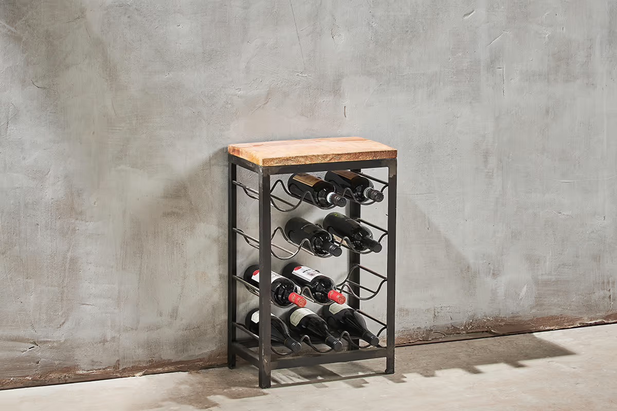 Nkuku - Obra Industrial Wine Rack - Mango Wood & Iron - Small