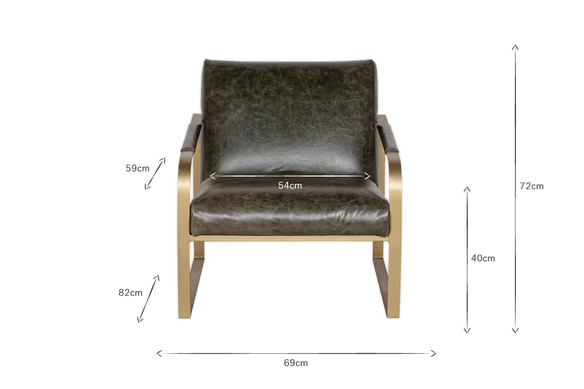 Nkuku - Adra Leather & Brass Occasional Chair - Moss Green