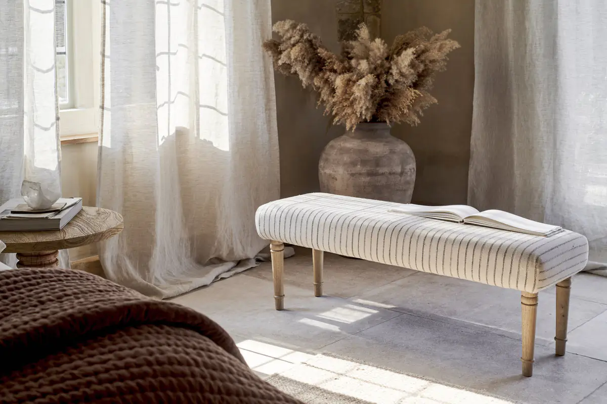 Nkuku - Sanja Stripe Upholstered Bench - Grey
