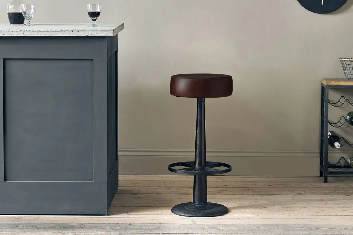 Nkuku - Narwana Leather Round Stool - Dark Brown