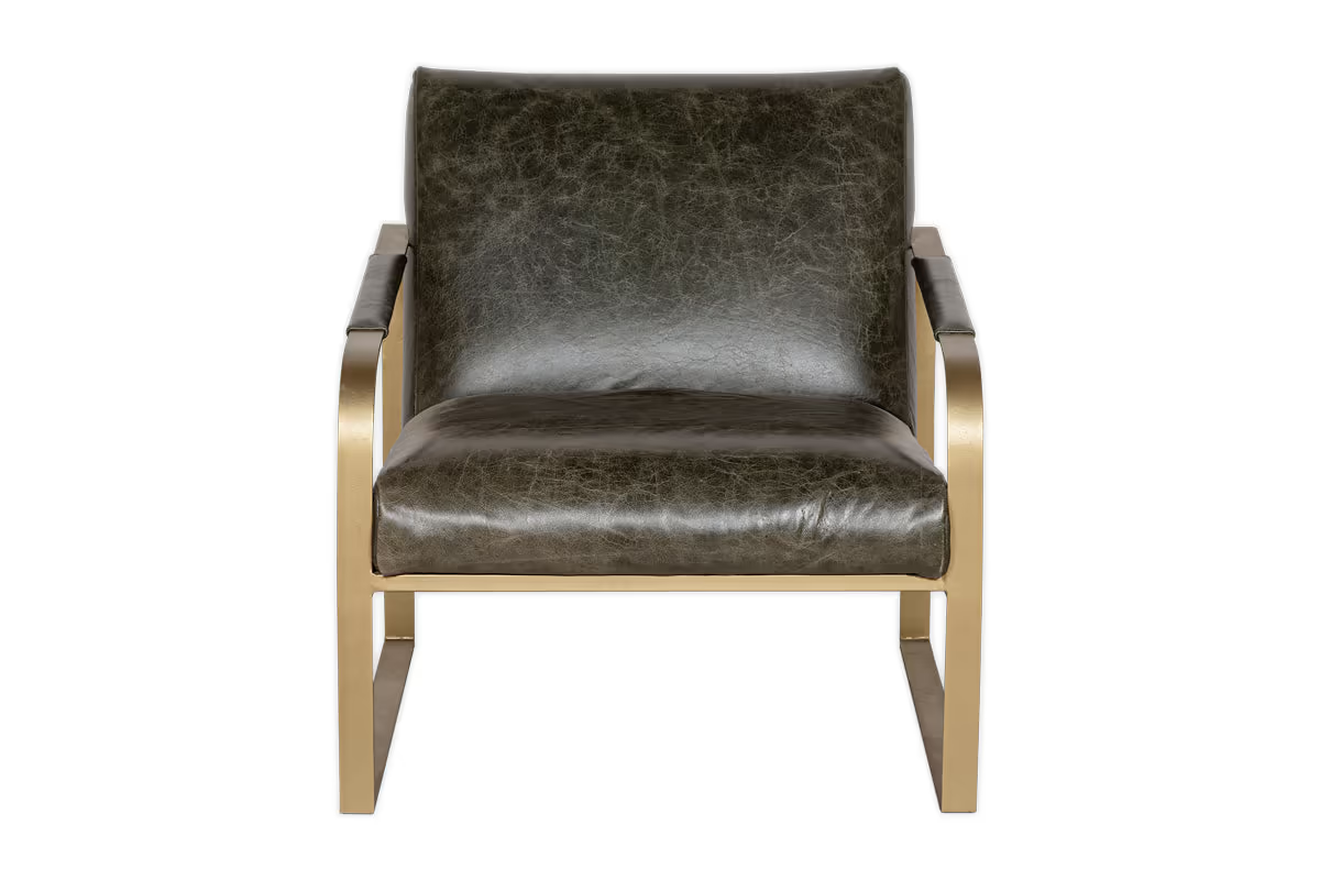 Nkuku - Adra Leather & Brass Occasional Chair - Moss Green