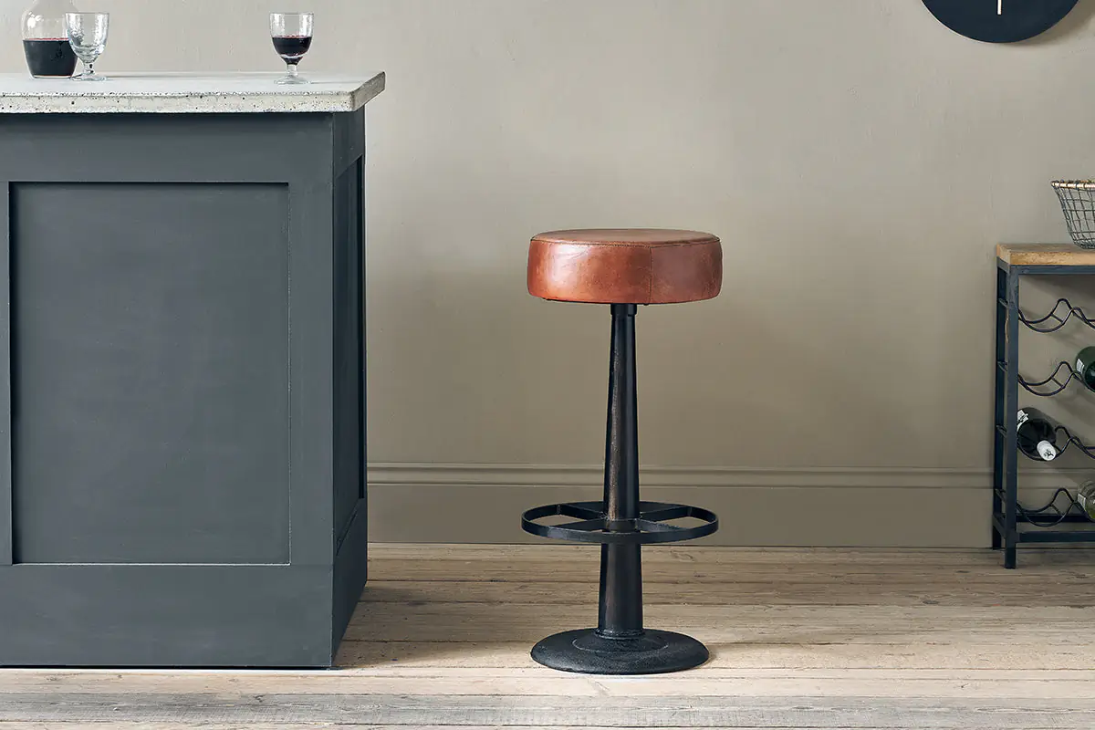 Nkuku - Narwana Leather Round Stool - Chocolate Brown