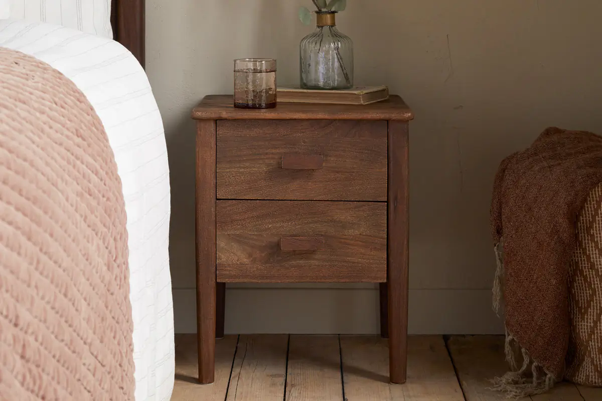 Nkuku - Anbu Acacia Bedside Table - Washed Walnut
