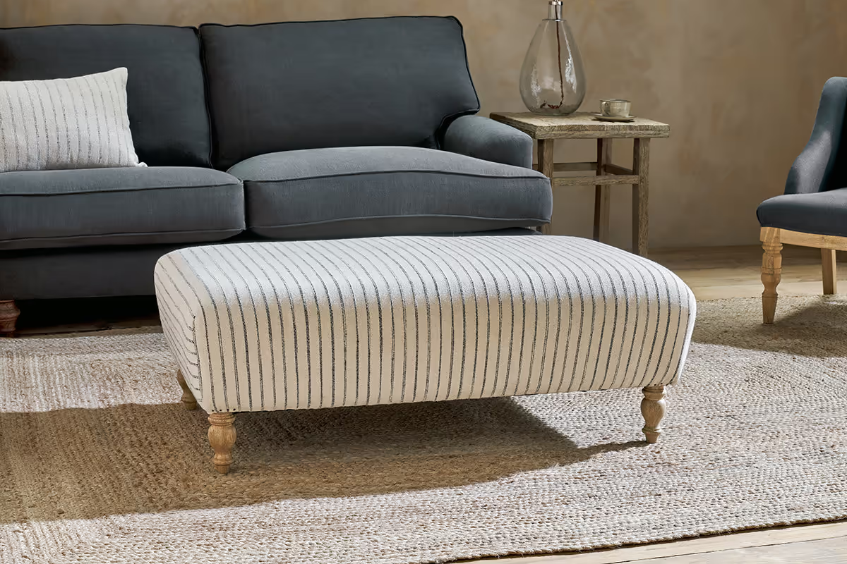Nkuku - Sanja Stripe Upholstered Ottoman - Off White