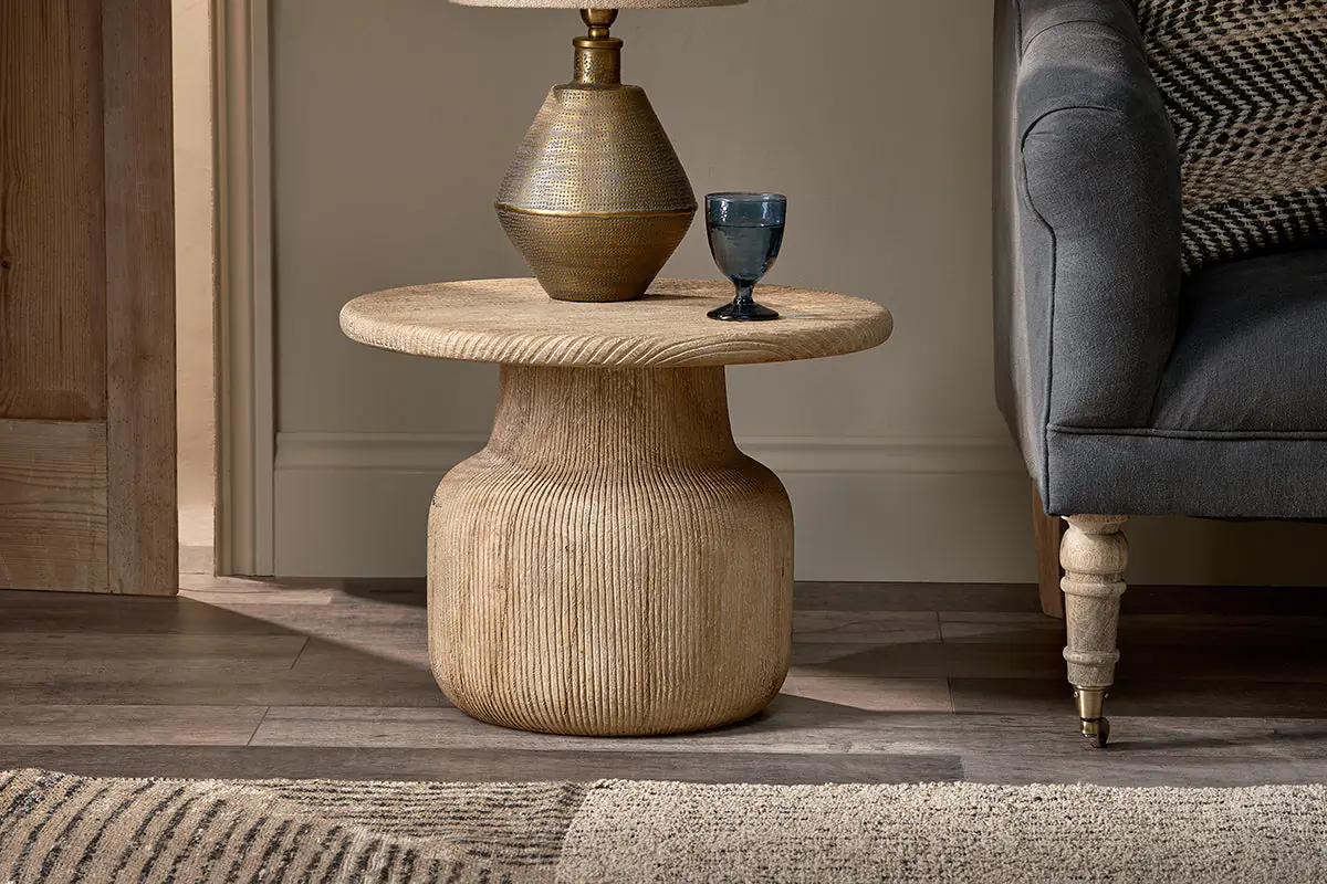 Nkuku - Vivan Grooved Wood Side Table