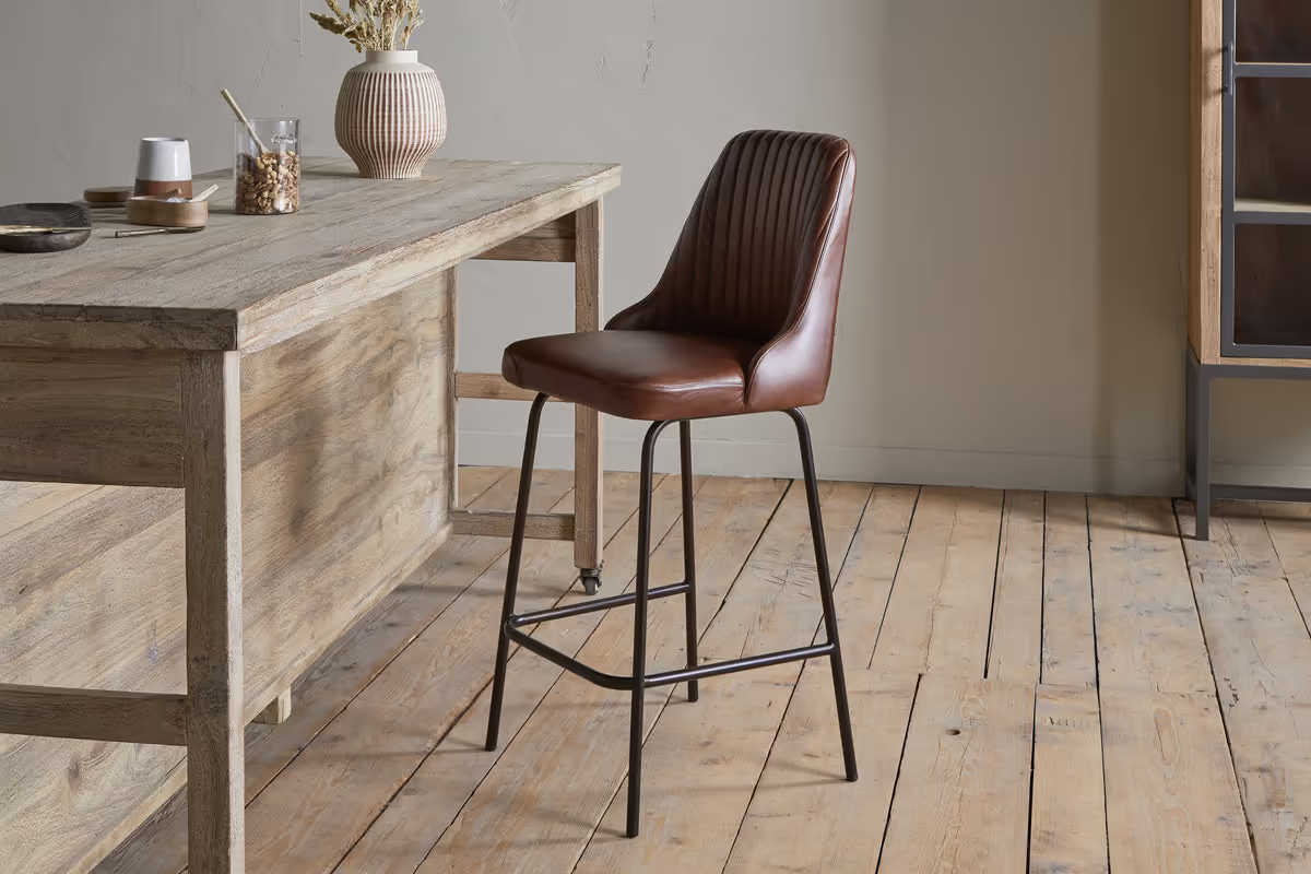 Nkuku - Harsha Leather Counter Chair - Chocolate Brown