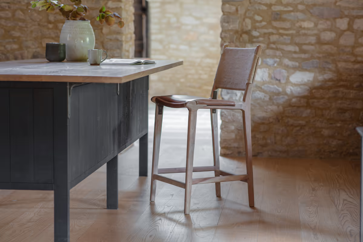 Nkuku - Nayan Leather & Jute Counter Chair - Tan