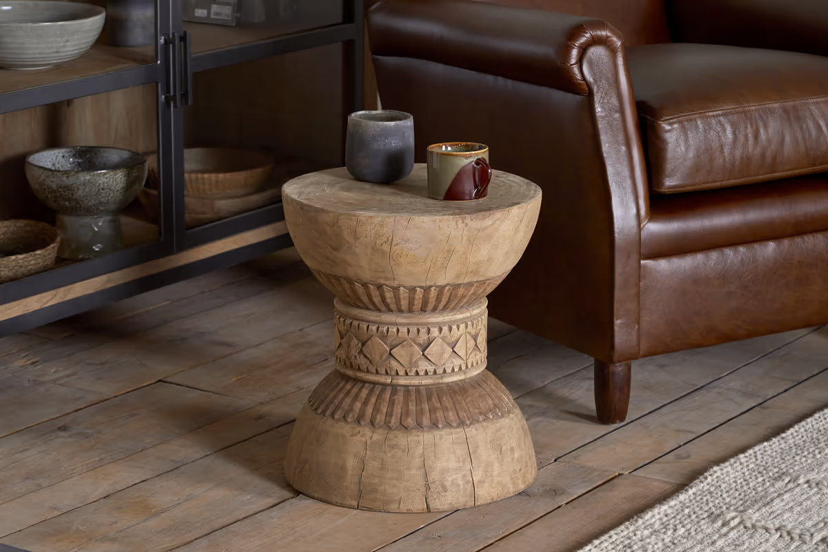 Nkuku - Taru Carved Side Table - Natural