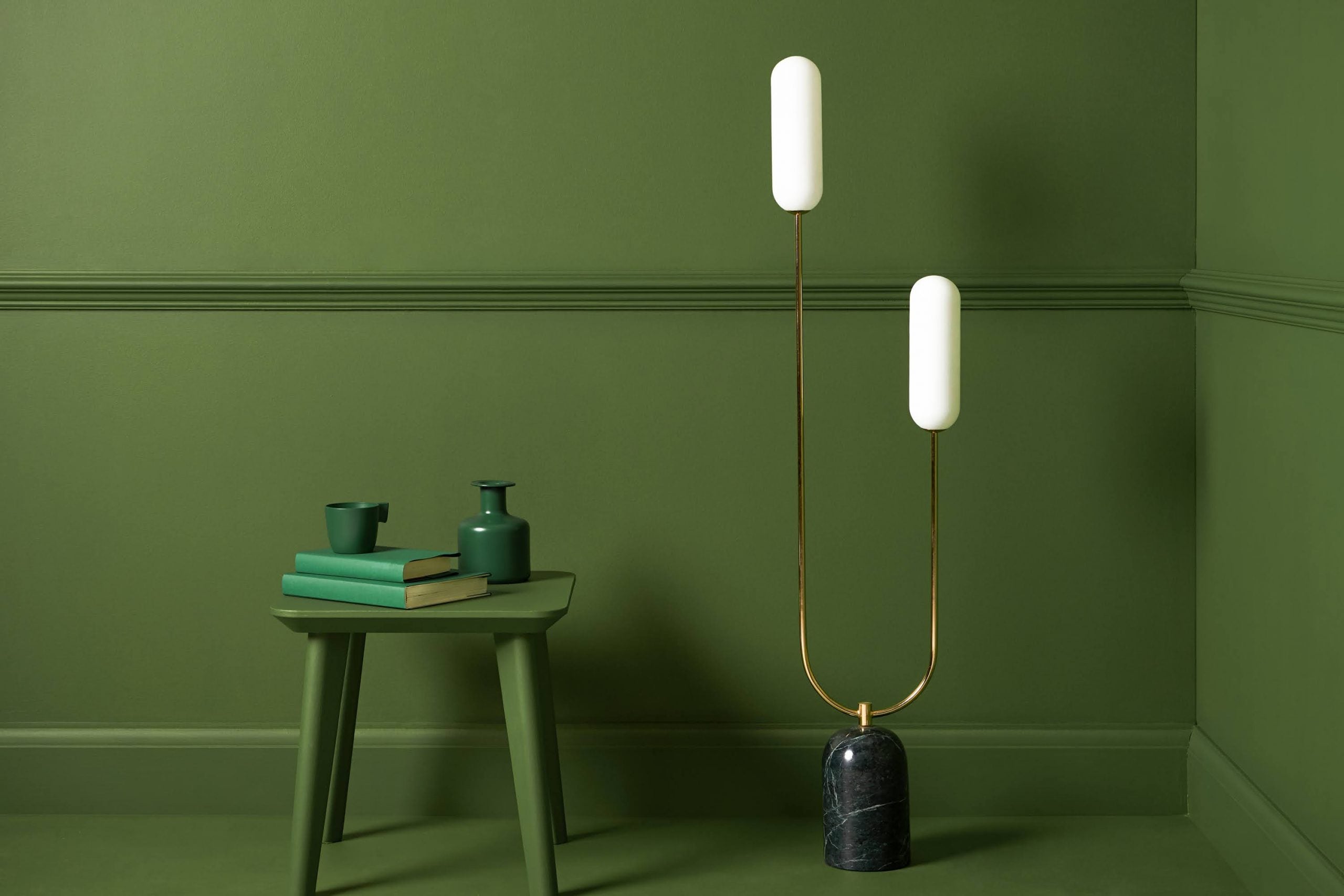 Olive green store floor lamp